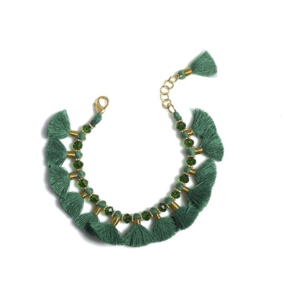 NWT! Clio Emerald Beaded Tassel Bracelet - Picture 1 of 1
